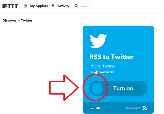 RSS to twitter turn on